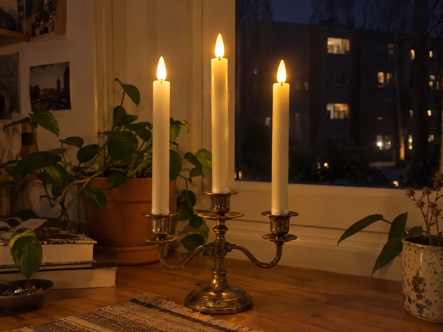 Ljusen i en gammal mässingsljusstake