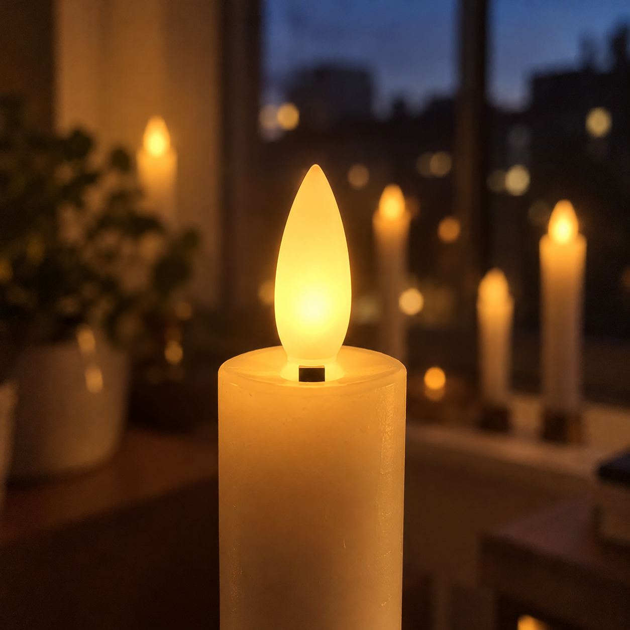 Närbild på den fladdrande LED-lågan